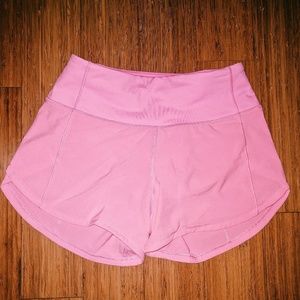 lululemon light pink speed up shorts 4"